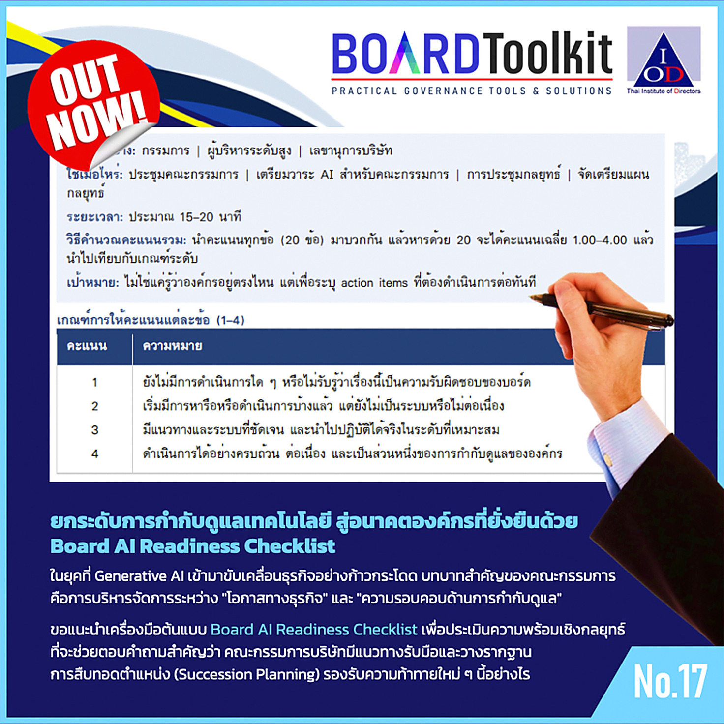 Board Toolkit No. 17 เครื่องมือประเมินความพร้อมของคณะกรรมการด้าน AI (Board AI Readiness Checklist)
